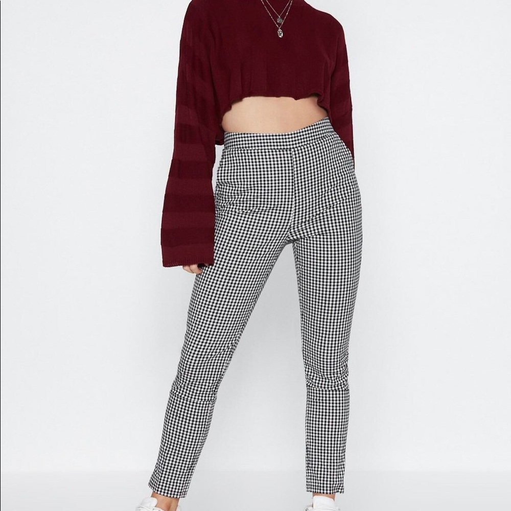 Black and white plaid trousers